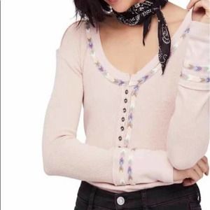Free People Pink Rainbow Embroidered Thermal M